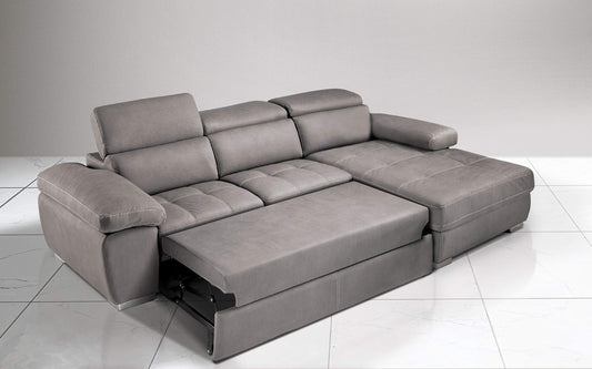 Dafne Italian Design Divano Letto angolare 3 posti con penisola a Destra. Similpelle Effetto Nabuk Talpa (cm. 265 x 182 x 97h)