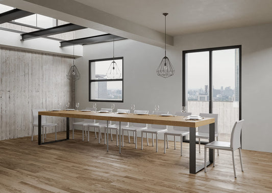 Dafne Italian Design Tavolo Tecno Premium allungabile piano quercia 90x160 allungato 420 telaio Antracite