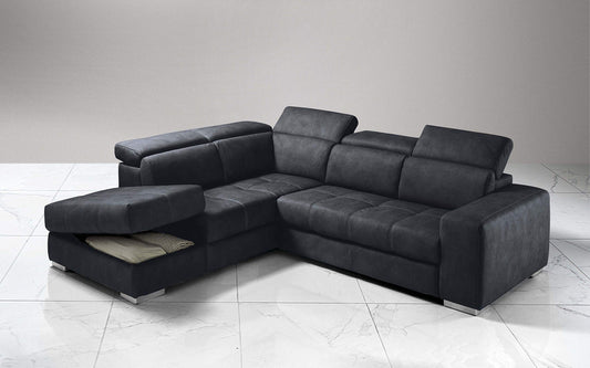 Dafne Italian Design Divano Letto angolare 3 posti con penisola a Sinistra. Similpelle Effetto Nabuk Grafite (cm. 266 x 230 x 94h)