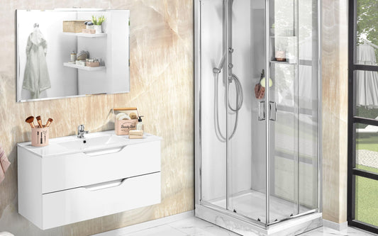 Dafne Italian Design Mobile da bagno componibile sospeso Joy colore bianco lucido cm 101x47x195 (base, lavabo, specchio)