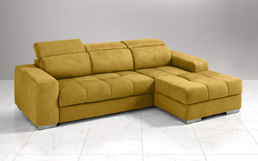 Dafne Italian Design Divano Letto angolare 3 posti con penisola a Destra. Tessuto Romeo Senape (cm. 259 x 178 x 94h)