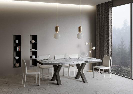 Dafne Italian Design Tavolo Traffic Evolution piano Marmo 90x120 allungato 380 telaio Antracite