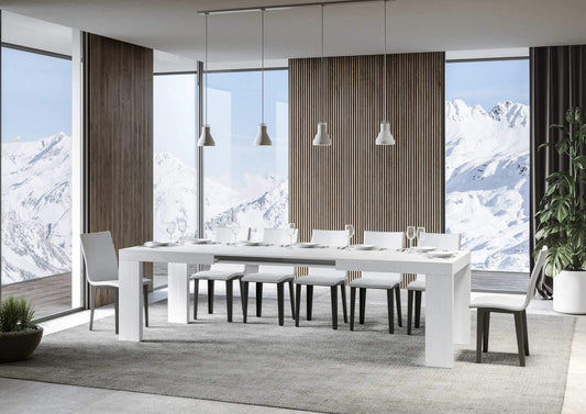 Dafne Italian Design Tavolo Roxell Allungabile Bianco Frassino 90x160 allungato 420 telaio Antracite
