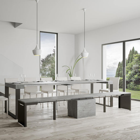 Dafne Italian Design Panca Walk allungabile Cemento Telaio Antracite