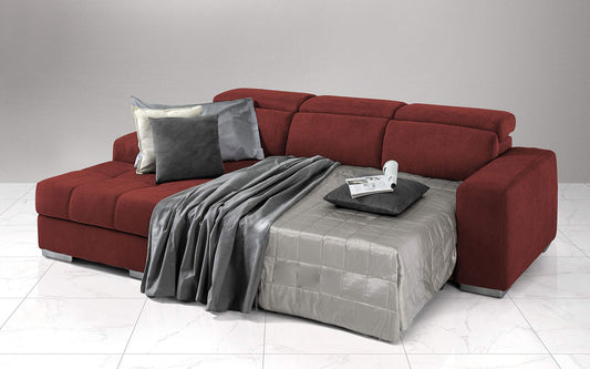 Dafne Italian Design Divano Letto angolare 3 posti con penisola a Sinistra. Tessuto Romeo Rosso (cm. 259 x 178 x 94h)