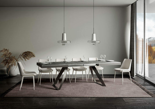 Dafne Italian Design Tavolo Proxy Evolution piano Cemento 90x180 allungato 284 telaio Antracite