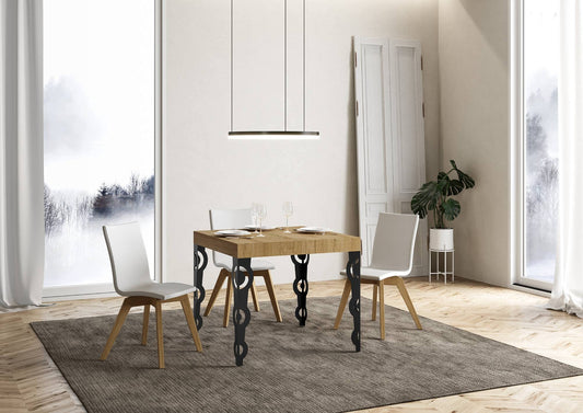 Dafne Italian Design Tavolo Karamay allungabile piano Quercia Natura 90x90 allungato 246 telaio Antracite