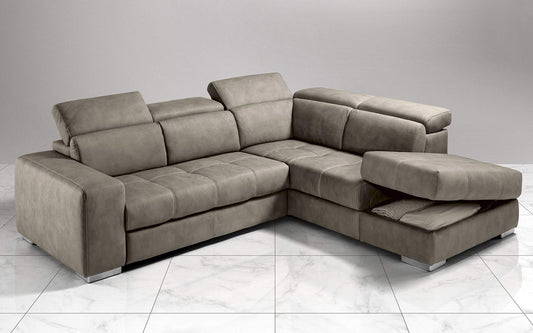 Dafne Italian Design Divano Letto angolare 3 posti con penisola a Destra. Similpelle Effetto Nabuk Talpa (cm. 266 x 230 x 94h)
