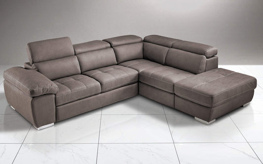 Dafne Italian Design Divano Letto angolare 3 posti con penisola a Destra. Similpelle Effetto Nabuk Elephant (cm. 285 x 245 x 97h)
