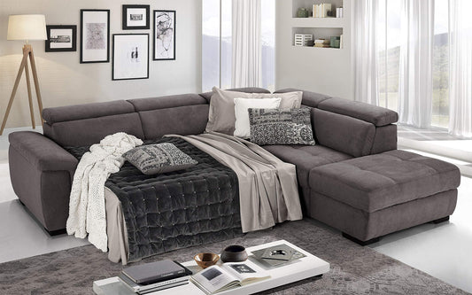 Dafne Italian Design Divano Letto angolare 3 posti con penisola a Destra. Tessuto Romeo Nocciola (cm. 282 x 242 x 96h)