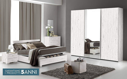 Dafne Italian Design Camera Completa - Effetto Quercia Bianca (Letto Matrimoniale, Armadio, Comodino, Specchiera, Comò)