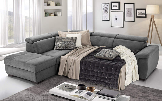 Dafne Italian Design Divano Letto angolare 3 posti con penisola a Sinistra. Tessuto Romeo Silver (cm. 282 x 242 x 96h)
