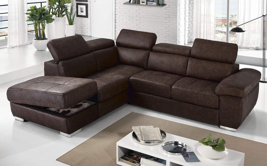 Dafne Italian Design Divano Letto angolare 3 posti con penisola a Sinistra. Tessuto Tay Tay Ebony (cm. 285 x 245 x 97h)