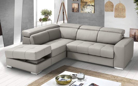 Dafne Italian Design Divano Letto angolare 3 posti con penisola a Sinistra. Similpelle Light Grey (cm. 266 x 230 x 94h)