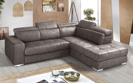 Dafne Italian Design Divano Letto angolare 3 posti con penisola a Destra. Tessuto Tay Tay Elephant (cm. 266 x 230 x 94h)