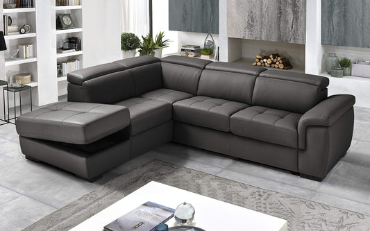 Dafne Italian Design Divano Letto angolare 3 posti con penisola a Sinistra. Similpelle Mouse (cm. 287 x 245 x 98h)
