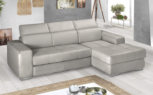Dafne Italian Design Divano Letto angolare 3 posti con penisola a Destra. Similpelle Light Grey(cm. 259 x 178 x 94h)