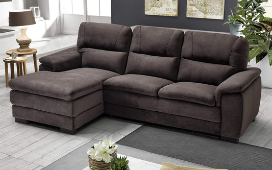 Dafne Italian Design Divano angolare 3 posti con penisola a Sinistra. Tessuto Gordon Mocca (cm. 275 x 158 x 94h)