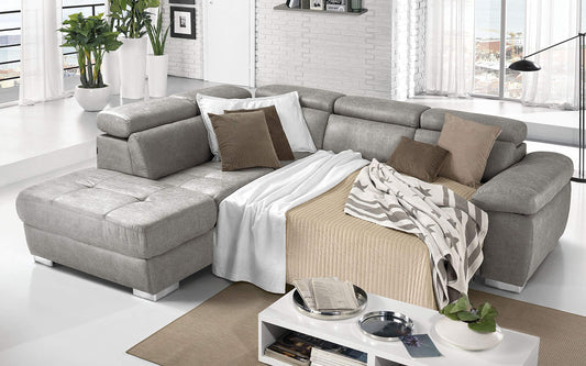 Dafne Italian Design Divano Letto angolare 3 posti con penisola a Sinistra. Tessuto Tay Tay Light Grey (cm. 285 x 245 x 97h)