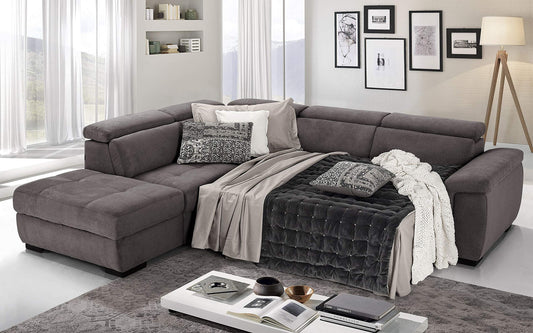 Dafne Italian Design Divano Letto angolare 3 posti con penisola a Sinistra. Tessuto Romeo Nocciola (cm. 282 x 242 x 96h)