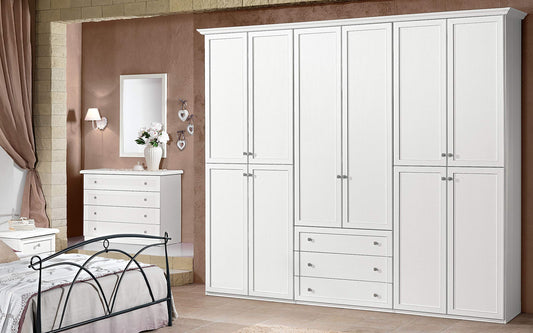 Dafne Italian Design Camera Completa - Bianco larice (Letto Matrimoniale, Armadio, Comodino, Specchiera, Comò)