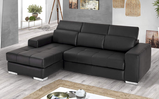 Dafne Italian Design Divano Letto angolare 3 posti con penisola a Sinistra. Similpelle Nero (cm. 259 x 178 x 94h)