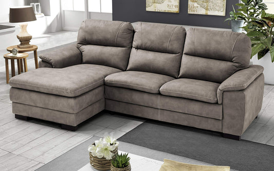 Dafne Italian Design Divano angolare 3 posti con penisola a Sinistra. Similpelle Effetto Nabuk Talpa (cm. 275 x 158 x 94h)
