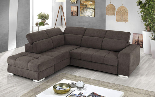 Dafne Italian Design Divano Letto angolare 3 posti con penisola a Sinistra. Tessuto Romeo Espresso (cm. 266 x 230 x 94h)