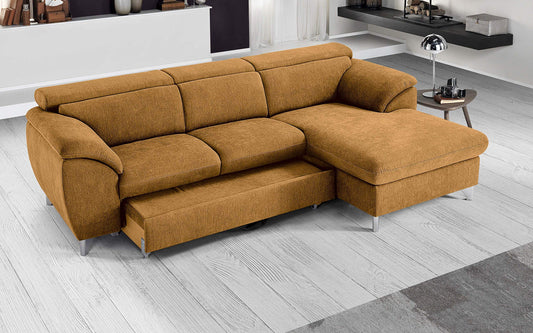 Dafne Italian Design Divano Letto angolare 3 posti con penisola a Destra. Tessuto Romeo ruggine (cm. 269 x 175 x 94h)