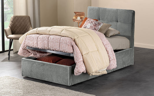 Dafne Italian Design - Letto singolo con contenitore, Effetto velluto grigio scuro, Dimensioni: cm. 90 x 205 x 110 H