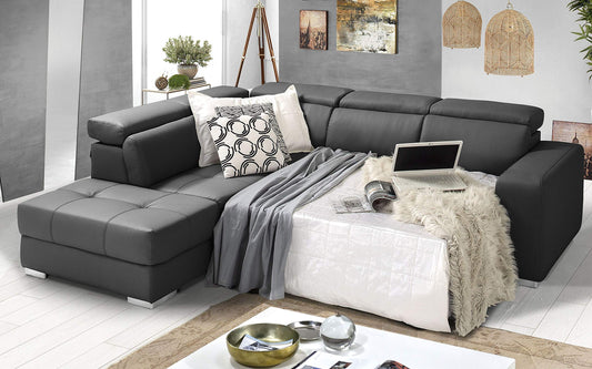 Dafne Italian Design Divano Letto angolare 3 posti con penisola a Sinistra. Similpelle Grey (cm. 266 x 230 x 94h)