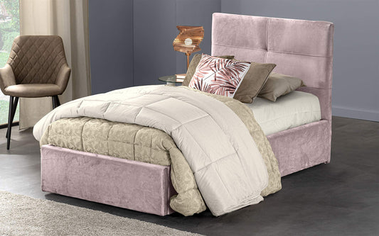 Dafne Italian Design Letto singolo contenitore rosa in velluto, rete ortopedica a doghe in legno cm. 80 x 190 x 109