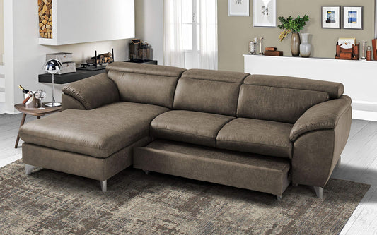 Dafne Italian Design Divano Letto angolare 3 posti con penisola a Sinistra. Tessuto Tay Tay Toffee (cm. 269 x 175 x 94h)