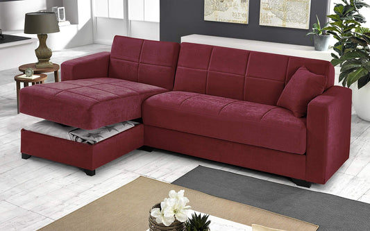 Dafne Italian Design Divano Letto angolare 2 posti Bordeaux penisola a Sinistra - (cm. 225 x 158 x 86h)