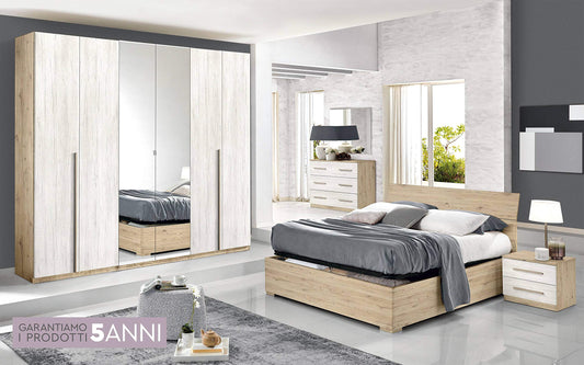 Dafne Italian Design Camera Completa - Effetto Quercia Naturale, Quercia Bianca (cm. 274 x 60 x 250 cm)