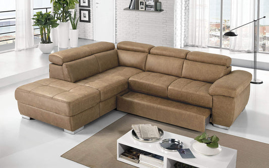 Dafne Italian Design Divano Letto angolare 3 posti con penisola a Sinistra. Tessuto Tay Tay Camel (cm. 285 x 245 x 97h)