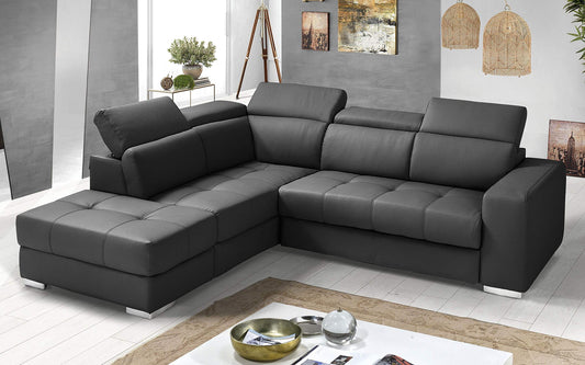 Dafne Italian Design Divano Letto angolare 3 posti con penisola a Sinistra. Similpelle Grey (cm. 266 x 230 x 94h)