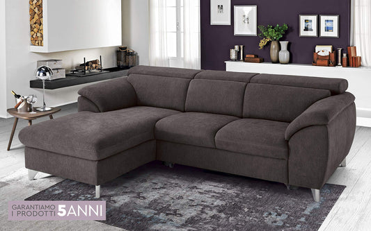 Dafnedesign.com - Divano letto angolare 3 posti letto con penisola a sinistra - colore: caff� espresso - materiale: tessuto - cm. 269 x 175 x 94h