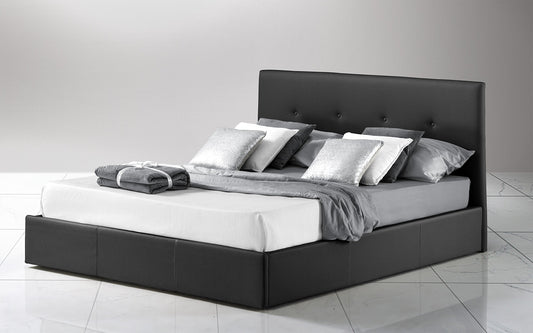 Dafne Italian Design Letto matrimoniale con contenitore rivestito in similpelle nera, rete ortopedica a doghe 178x203x100h cm.