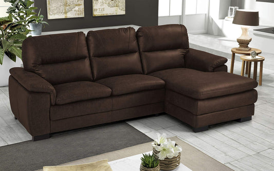 Dafne Italian Design Divano angolare 3 posti con penisola a Destra. Tessuto Manila Ebony (cm. 275 x 158 x 94h)