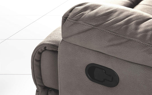 Dafne Italian Design Divano 3 posti con 2 Recliner manuali. Similpelle Effetto Nabuk Elephant (cm. 203 x 98 x 99h)