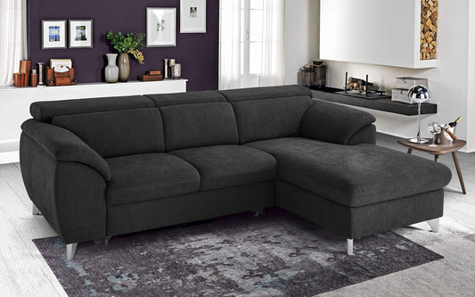 Dafne Italian Design Divano Letto angolare 3 posti con penisola a Destra. Tessuto Romeo Nero (cm. 269 x 175 x 94h)