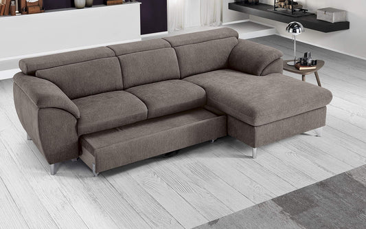 Dafne Italian Design Divano Letto angolare 3 posti con penisola a Destra. Tessuto Romeo Stone (cm. 269 x 175 x 94h)