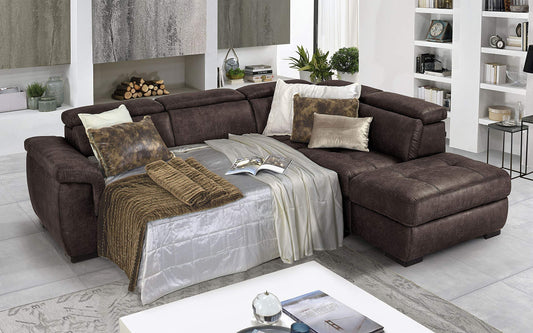 Dafne Italian Design Divano Letto angolare 3 posti con penisola a Destra. Tessuto Tay Tay Ebony (cm. 282 x 242 x 96h)