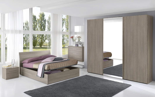 Dafne Italian Design Camera Completa - Effetto Rovere Grigio (Letto Matrimoniale, Armadio, Comodino, Specchiera, Comò)