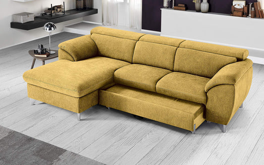 Dafne Italian Design Divano Letto angolare 3 posti con penisola a Sinistra. Tessuto Romeo Senape (cm. 269 x 175 x 94h)