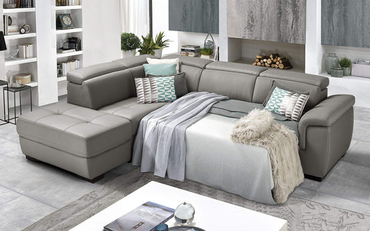 Dafne Italian Design Divano Letto angolare 3 posti con penisola a Sinistra. Similpelle Light Grey (cm. 287 x 245 x 98h)