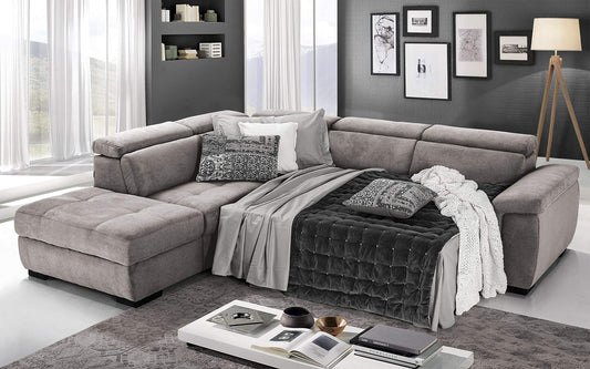 Dafne Italian Design Divano Letto angolare 3 posti con penisola a Sinistra. Tessuto Romeo Platino (cm. 282 x 242 x 96h)