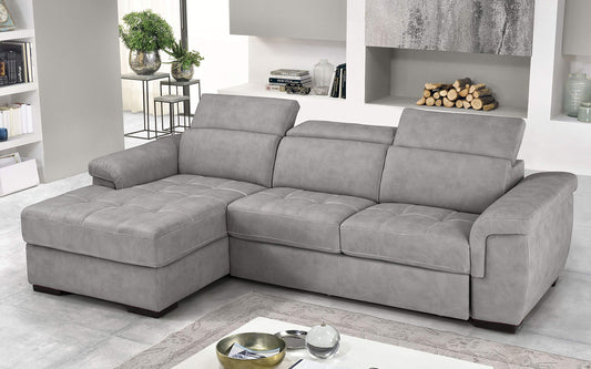 Dafne Italian Design Divano Letto angolare 3 posti con penisola a Sinistra. Similpelle Effetto Nabuk Ash (cm. 287 x 176 x 96h)