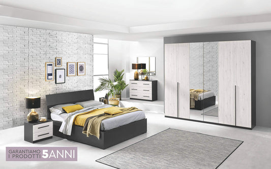 Dafne Italian Design Camera Completa - Piombo, Effetto Quercia Bianca (cm. 274 x 60 x 250 cm)